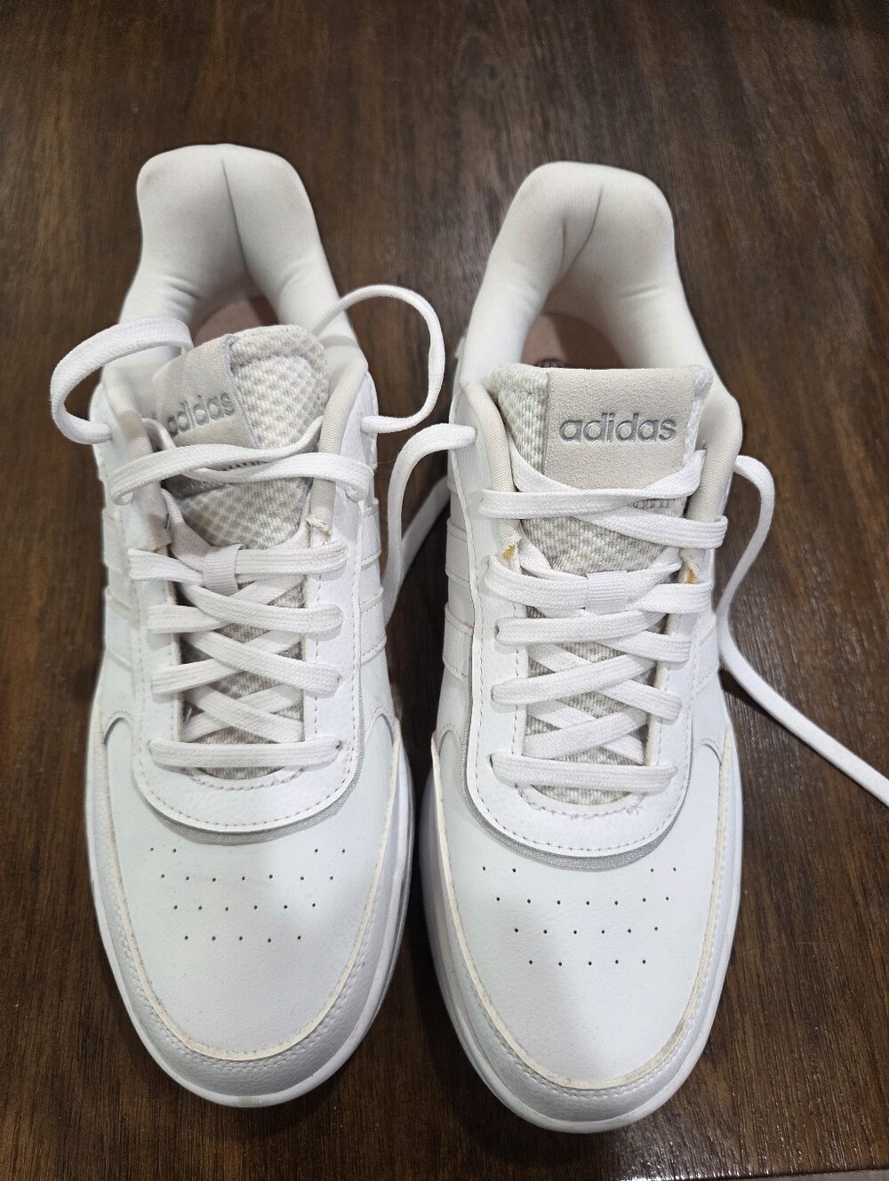 Adidas Women's White Leather Low-Top Sneakers with Lace-Up Design